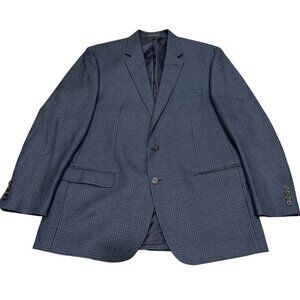 Chaps Mens Checkered Blazer Jacket 44R Blue Rayon Polyester Two-Button Vietnam
